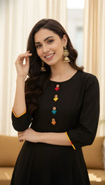 Woman Black Rayon full Kurti thumbnail 3