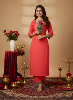 Woman Cotton Pink Kurti-Pant Set thumbnail 6
