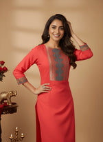 Woman Cotton Pink Kurti-Pant Set thumbnail 3