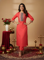 Woman Cotton Pink Kurti-Pant Set thumbnail 2
