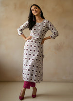 White Print & Hand Work Straight Kurti Top thumbnail 6