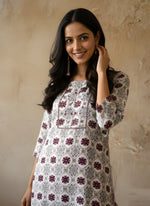 White Print & Hand Work Straight Kurti Top thumbnail 4