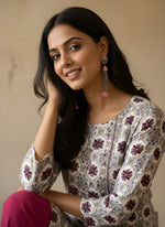 White Print & Hand Work Straight Kurti Top thumbnail 3