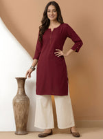Casual Maroon Roman Silk Tunic Top thumbnail 4