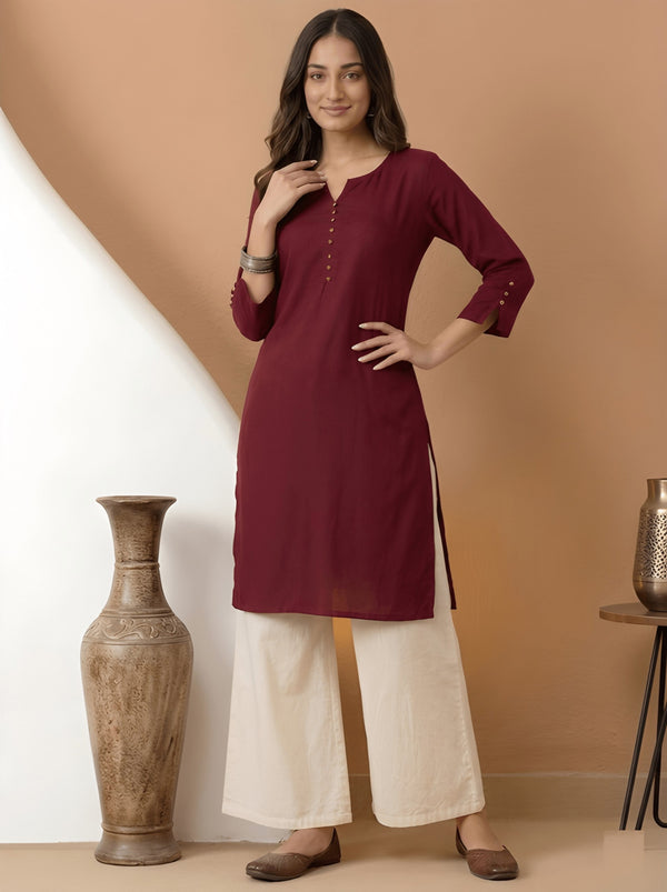 Casual Maroon Roman Silk Tunic Top