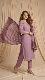 Pink Cotton Straight Kurta-Pant & Dupatta Set thumbnail 4