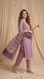 Pink Cotton Straight Kurta-Pant & Dupatta Set thumbnail 2