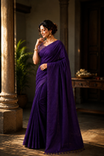 Royal Violet khadi cotton saree thumbnail 5