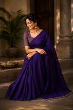 Royal Violet khadi cotton saree thumbnail 3