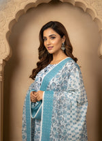 Blue Ethnic Floral Printed Kurti-Pant-Dupatta Set thumbnail 4