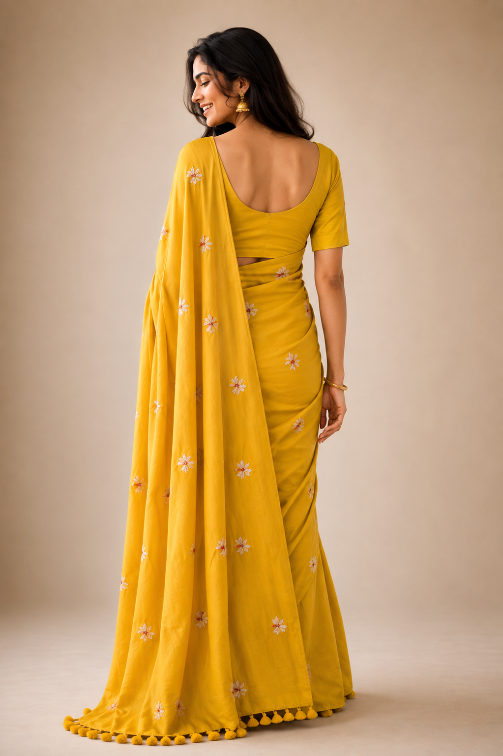 Mustard Yellow khadi cotton saree