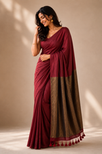 Maroon  khadi cotton saree thumbnail 4