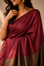 Maroon  khadi cotton saree thumbnail 3