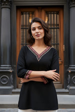 Black V-Neck Tunic Top thumbnail 2