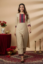 Woman Cotton Cream kurti-pant set thumbnail 5