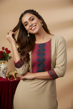 Woman Cotton Cream kurti-pant set thumbnail 3