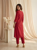 Maroon Printed Neck Kurti with Pant set thumbnail 6