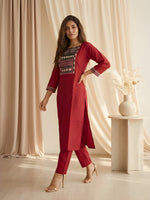 Maroon Printed Neck Kurti with Pant set thumbnail 3