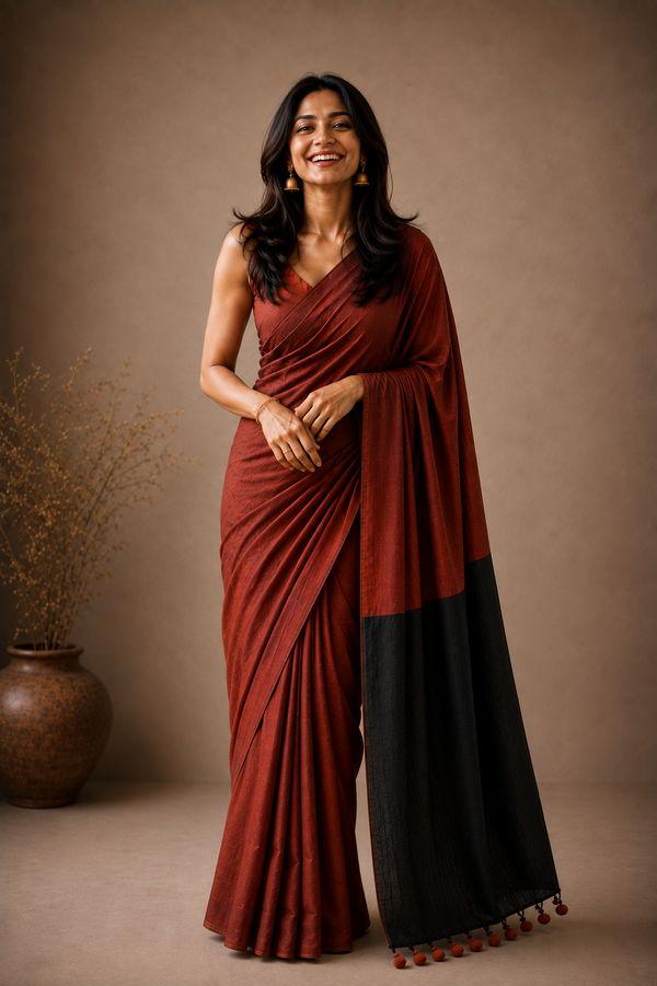 Amara Rustic Brick Khadi Cotton Saree