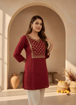Maroon Embroidery Straight  kurthi Top thumbnail 4