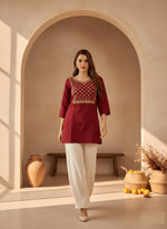 Maroon Embroidery Straight  kurthi Top thumbnail 2