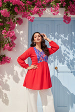 Red Georgette Fancy Tunic Top thumbnail 3