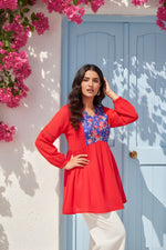 Red Georgette Fancy Tunic Top thumbnail 2